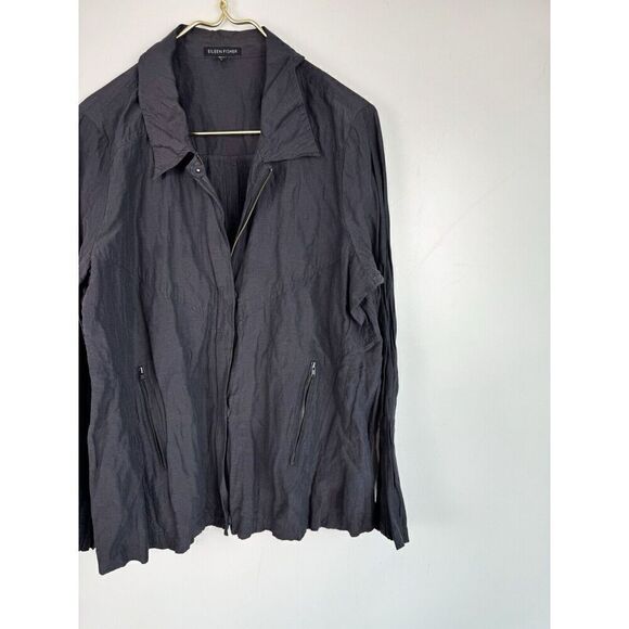 Eileen Fisher Grey Metallic Shimmer Crinkle Full Zip Jacket Long Sleeve - Picture 2 of 7